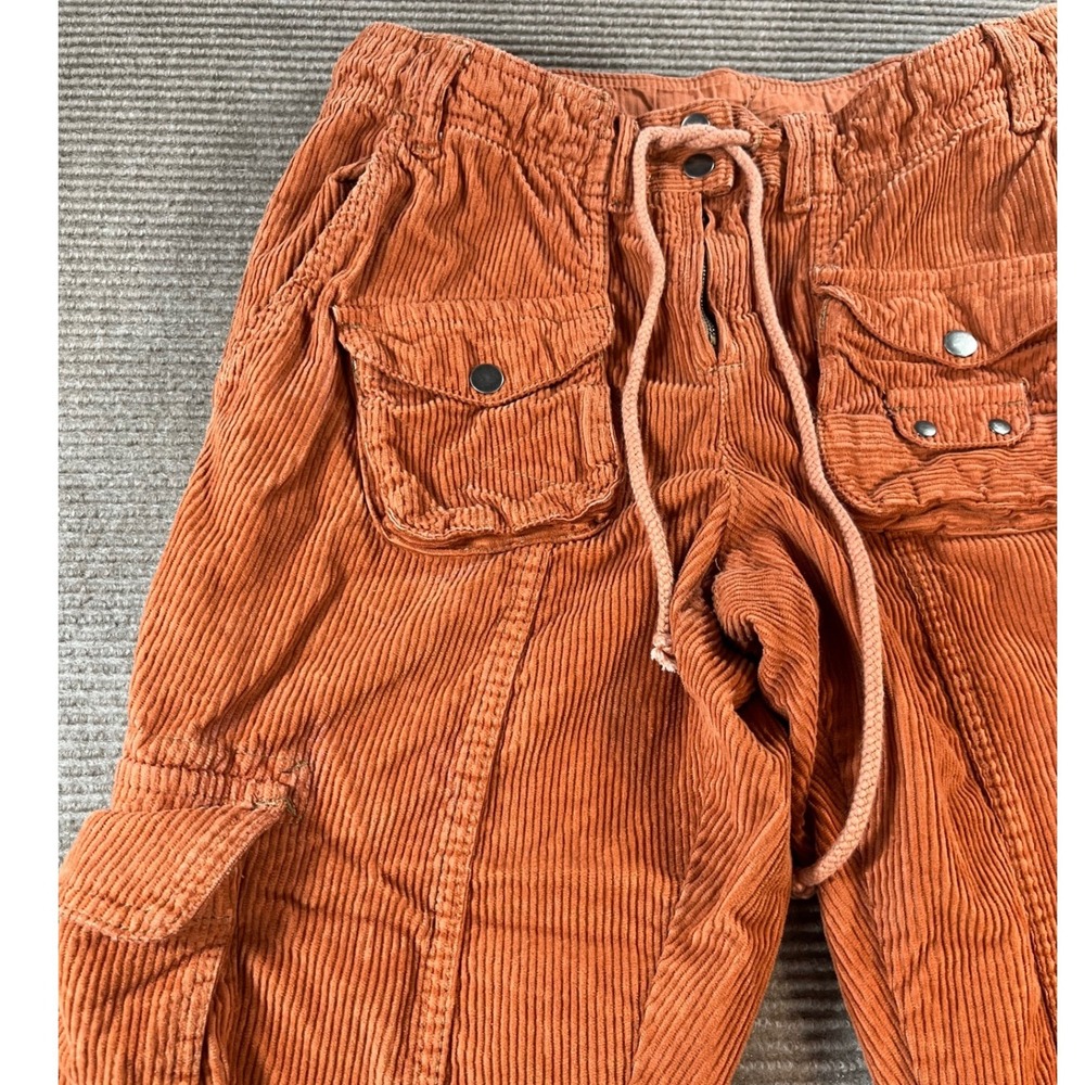 Free People Orange Corduroy Cargo Pants Wide Leg Utility Drawstring Women S - Picture 2 of 14